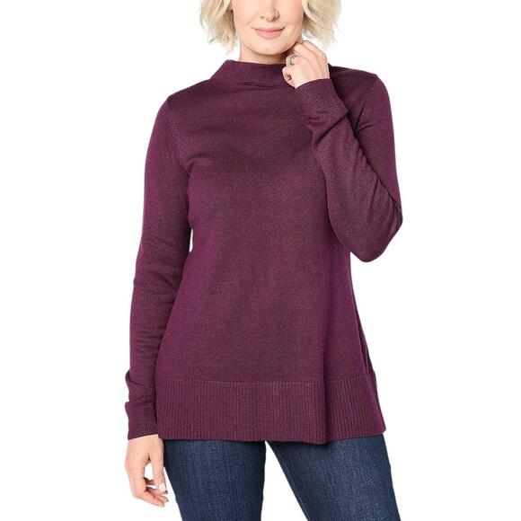 Joan Rivers Tops - Joan Rivers Women's Builders Funnel Neck Long Slv Sweater Merlot - Regular
